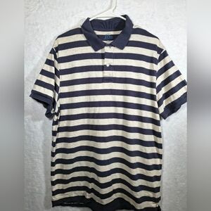 J. Crew Knit Goods Polo Shirt Men's XL Blue Stripe Rugby Short Sleeve